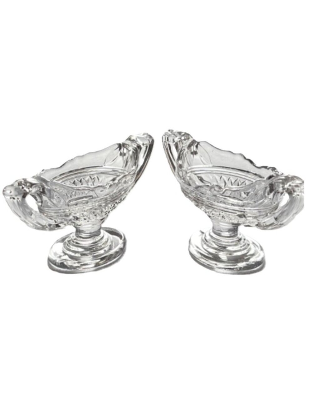 Antique 1920s Cambridge Glass Crystal Double Handle Salt Cellars Mt Vernon